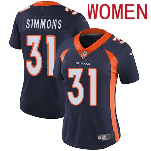 Women Denver Broncos 31 Justin Simmons Navy Blue Nike Vapor Limited NFL Jersey
